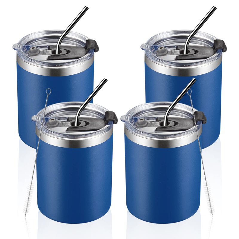 MEWAY 12 oz Lowball, Tumbler Stainless Steel Double Wall Vacuum Insulated Mug with Straw and Lid, Cleaning Brush ï¼ŒDurable Powder Coated Insulated Coffee Cup for Cold & Hot Drinks (Navy,4 pack) - Image 1